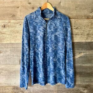 Lululemon Mens‎ Surge Warm 1/2 Zip Pullover L Blue Camo Stretch Running